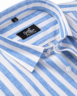 Linen White With Sky Blue Colour Shirt For Men