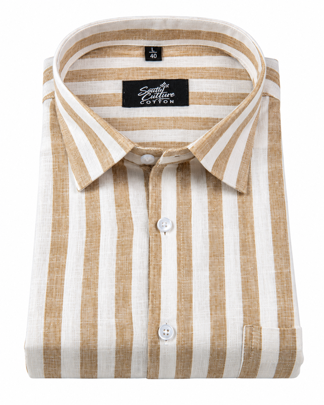 Linen White With Fawn Colour Patta Print Shirt For Men