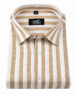 Linen White With Fawn Colour Patta Print Shirt For Men