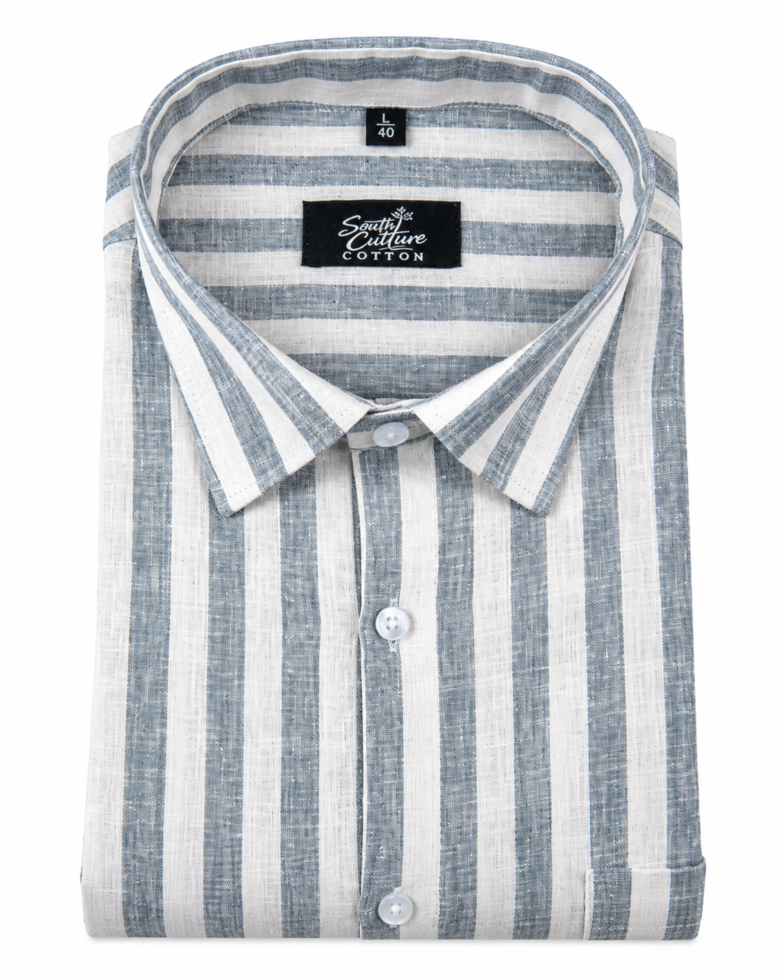Linen White With Carbon Blue Colour Patta Print For Men