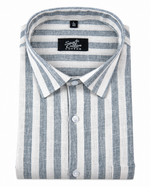 Linen White With Carbon Blue Colour Patta Print For Men