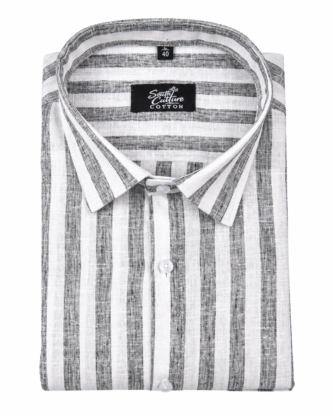 Linen White With Grey Colour Patta Print Shirt For Men