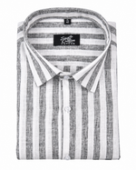 Linen White With Grey Colour Patta Print Shirt For Men