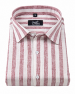 Linen White Pink Colour Patta Print Shirt For Men