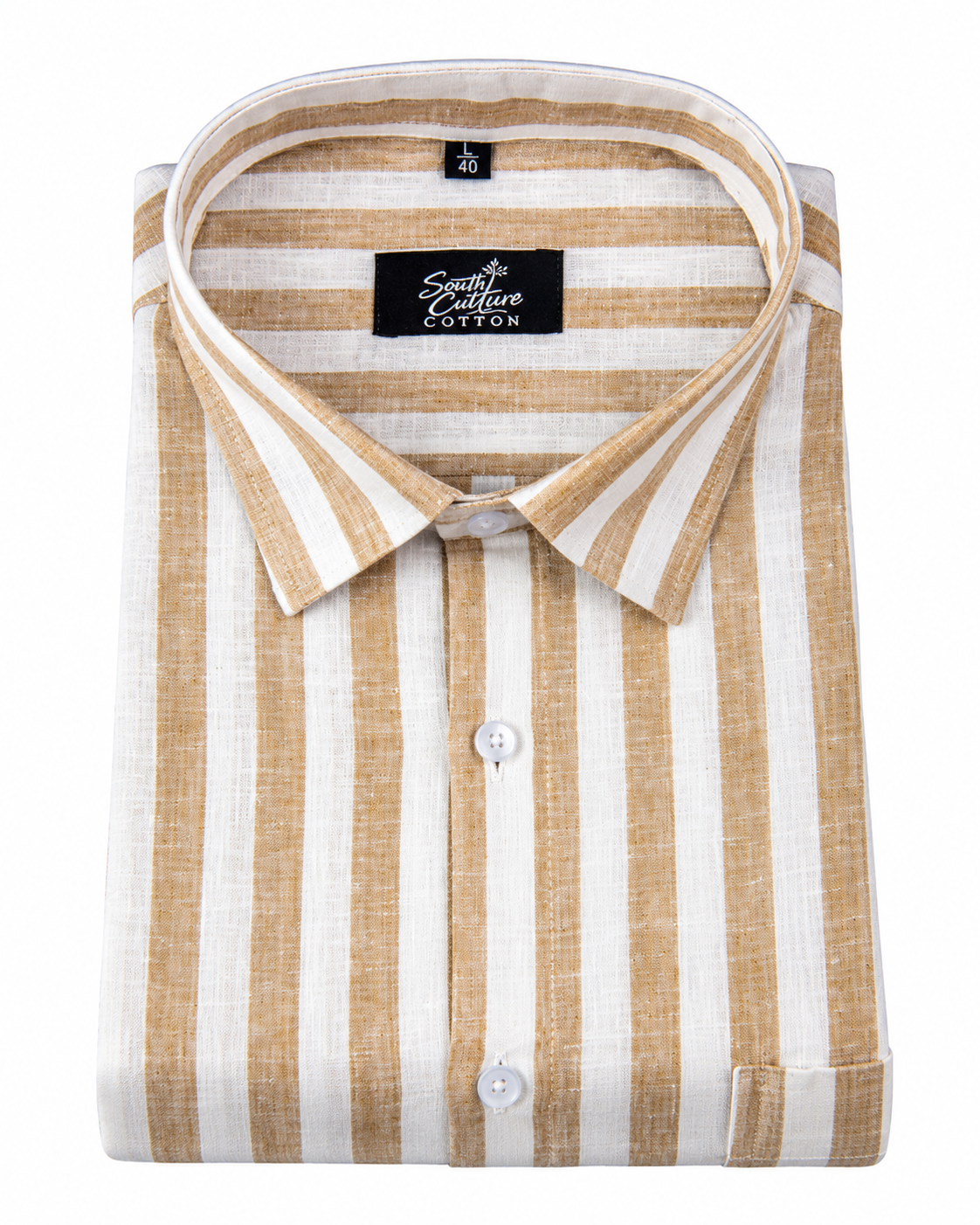 Linen White With Fawn Colour Patta Print Shirt For Men