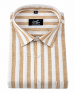Linen White With Fawn Colour Patta Print Shirt For Men