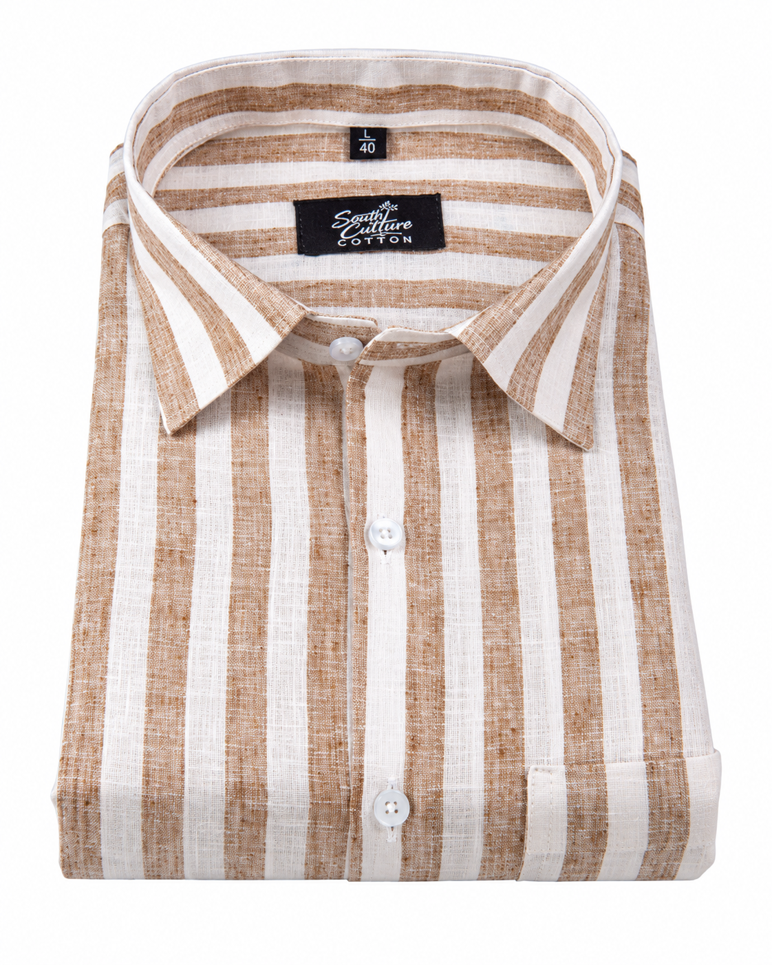 Linen White With Brown Colour Patta Print Shirt For Men