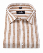Linen White With Brown Colour Patta Print Shirt For Men