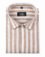 Linen White With Brown Colour Patta Print Shirt For Men