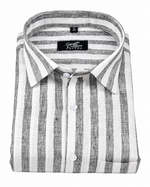Linen White With Grey Colour Patta Print Shirt For Men