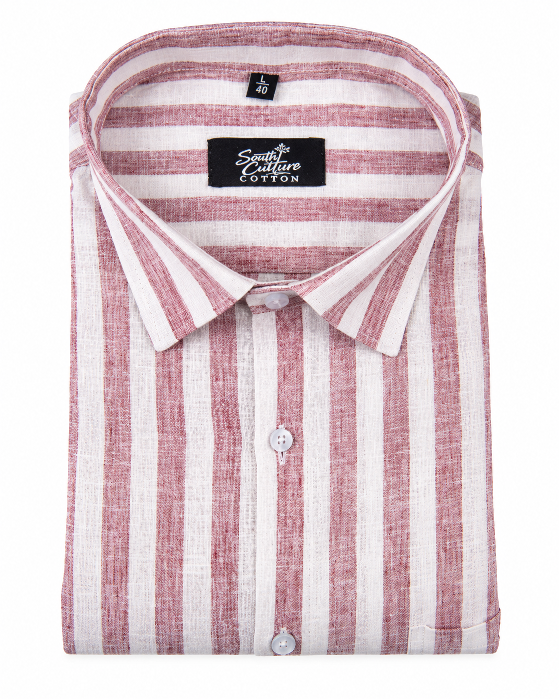Linen White Pink Colour Patta Print Shirt For Men