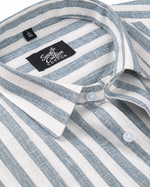Linen White With Carbon Blue Colour Patta Print For Men