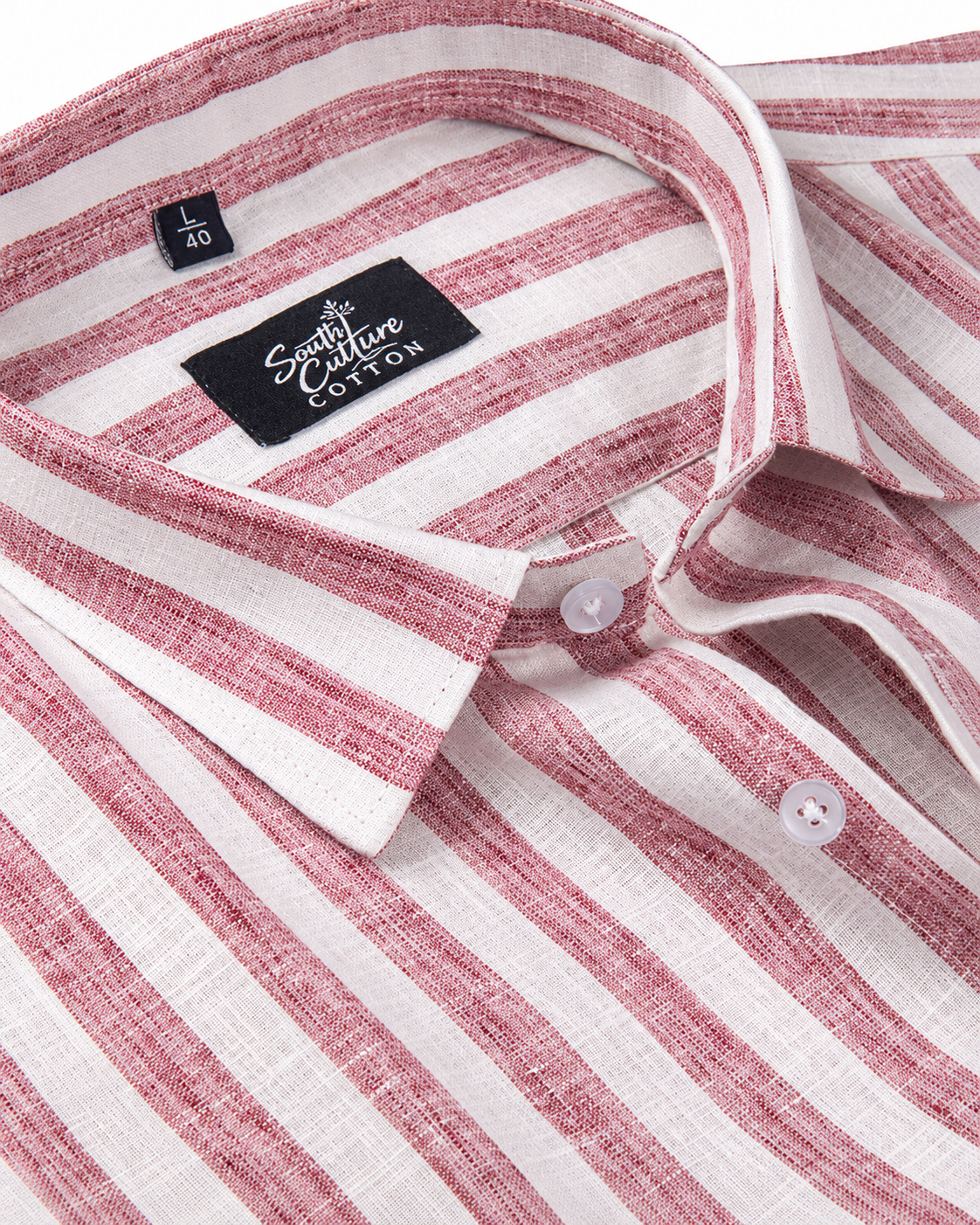 Linen White Pink Colour Patta Print Shirt For Men