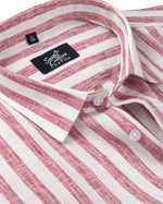 Linen White Pink Colour Patta Print Shirt For Men
