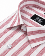 Linen White Pink Colour Patta Print Shirt For Men