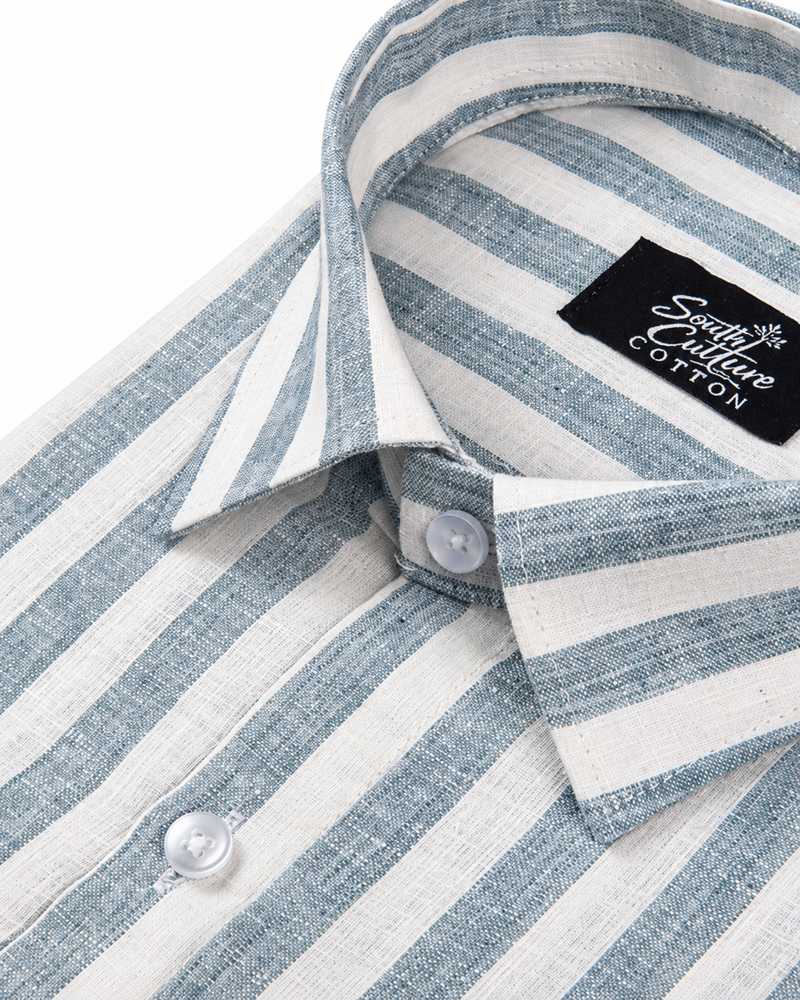 Linen White With Carbon Blue Colour Patta Print For Men