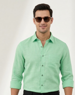 Premium Linen Blend Parrot Green Colour Men's Shirt